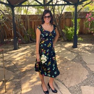 Betsy Johnson 1990s Black Floral Silk Dress